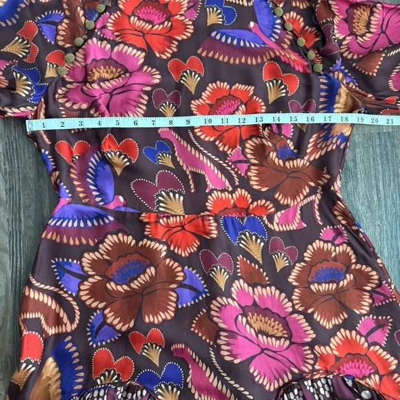 NEW Farm Rio Long Sleeve Mini Dress in Bright Flora Brown Size Large - Picture 13 of 16